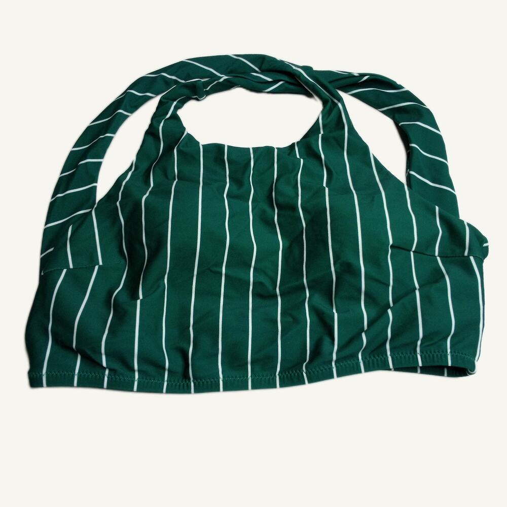 Teal White Stripe Halter Bikini Top for Women - Size L Swimwear